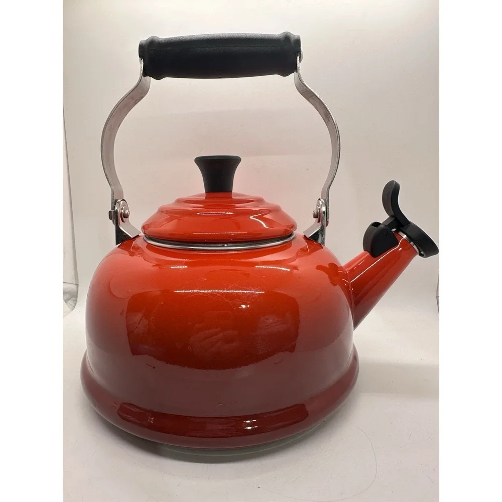 Le Creuset 1.7 Qt Whistling Tea Kettle Cerise Red Enamel Steel 1.6 Liter